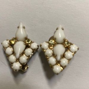 Opaque white Rhinestone Clip on earrings